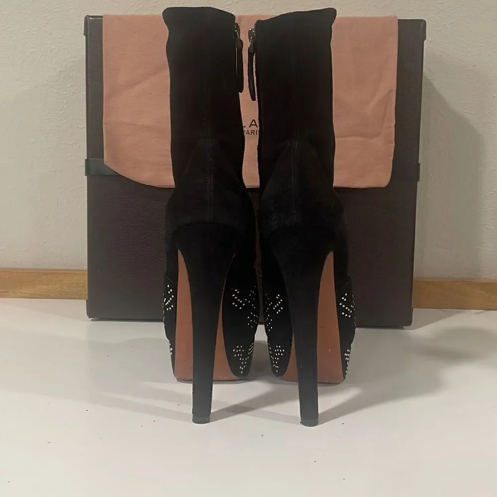 Alaia Black Platform Suede Boots Size 38.5